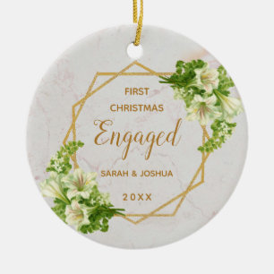 Décoration En Céramique First Christmas Engaged Gold Marble White Lilies
