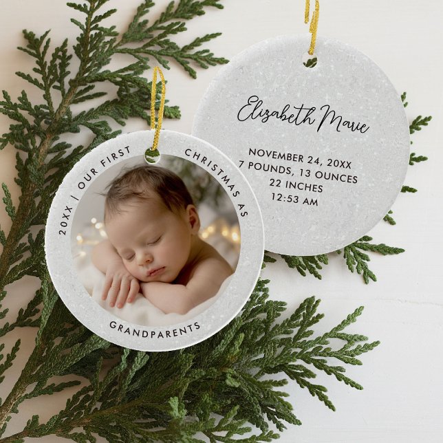 Décoration En Céramique First Christmas Grandparents Modern Simple Photo (first christmas grandparents photo ornament gift modern simple minimal typography black white)