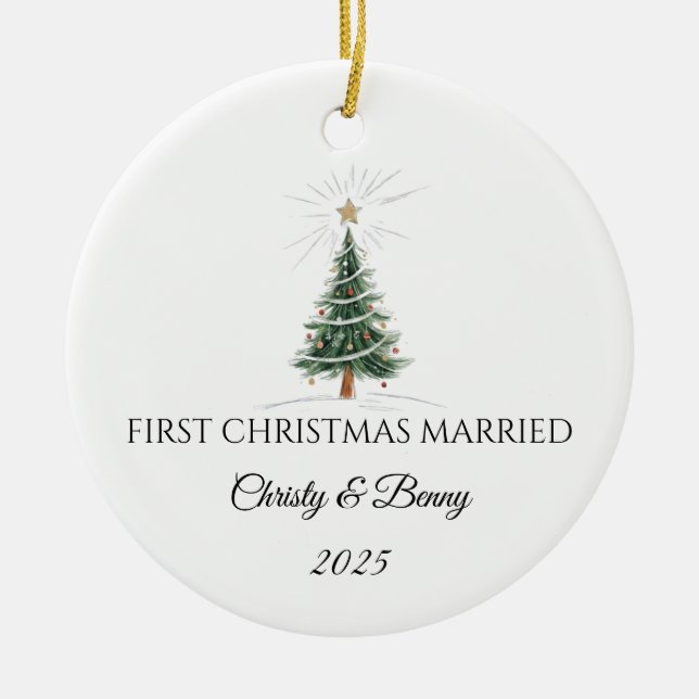 Décoration En Céramique First Christmas Married 2025 Personalized Ornament (Devant)