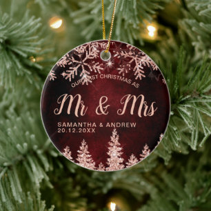 Décoration En Céramique First Christmas Mr & Mrs rose gold glitter snow