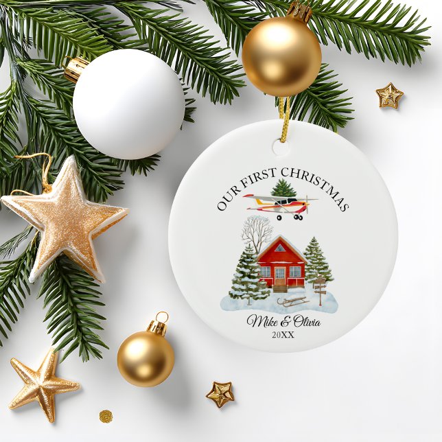 Décoration En Céramique First Christmas New Home Cessna Airplane and Tree (Créateur téléchargé)