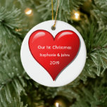 Décoration En Céramique First Christmas Together Cute Red Heart 2019 Cool<br><div class="desc">Personalized names and printed with cute red heart design in solid white background. The color of the background can also be changed as you want. Feel free to customize by adding your own texts,  names or photos. You can add your photo on the back side of the ornament easily!</div>