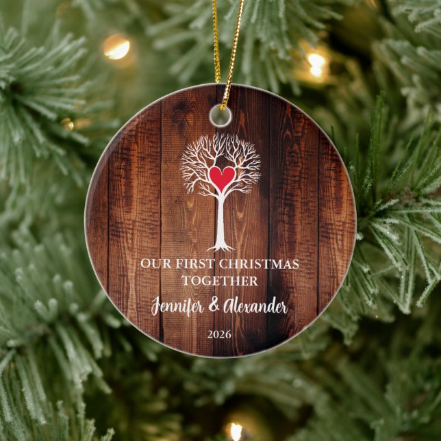 Décoration En Céramique First Christmas together love tree wood photo (Arbre)