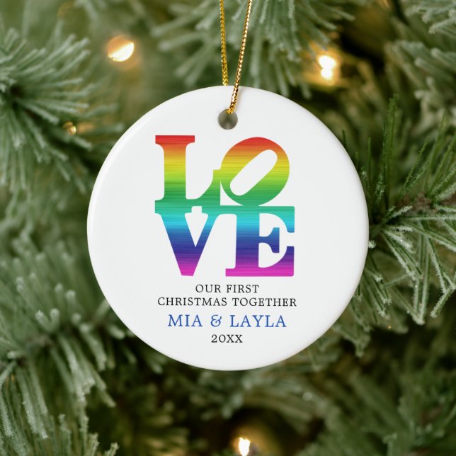 Décoration En Céramique First Christmas Together Personalized Rainbow LOVE (Arbre)