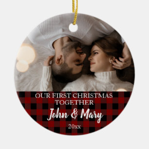 Décoration En Céramique First Christmas together Photo red plaid