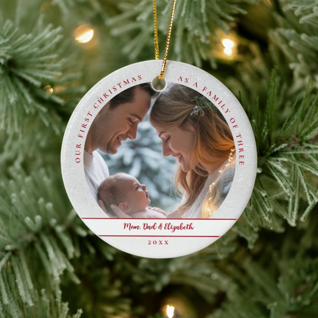 Décoration En Céramique First Christmas White Red First Family Baby Photo (Arbre)