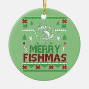 Décoration En Céramique FISHING Ugly Christmas Apparel Bass Fish, Merry Fi