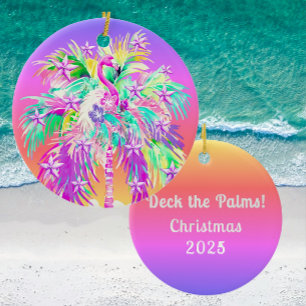 Décoration En Céramique Flamant rose et palmier tropical personnalisé pour