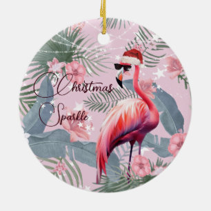 Décoration En Céramique Flamant rose photo de Noël Santa Hat Tropical