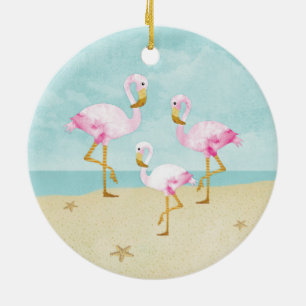 Décoration En Céramique Flamants roses roses d'aquarelle sur la plage