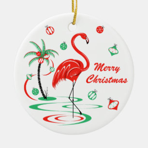 Décoration En Céramique Flamingo de Noël rouge rond