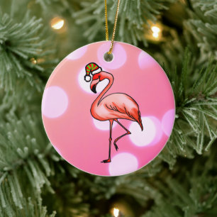 Décoration En Céramique Flamingo Rose Noël Tropical Fêtes