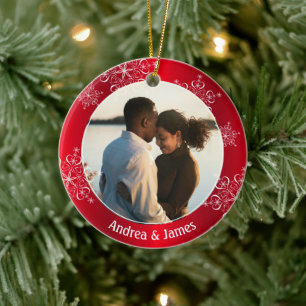 Décoration En Céramique Flammes de neige Premier cadre rouge Noël