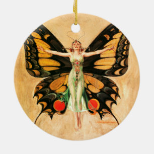 Décoration En Céramique Flapper Butterfly Flying Woman Illustration