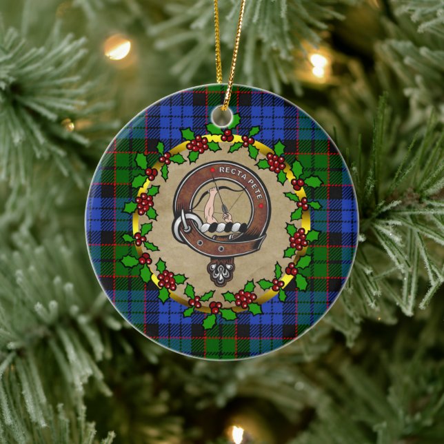 Décoration En Céramique Fletcher Clan Badge & Tartan Personnalisé Noël (Arbre)