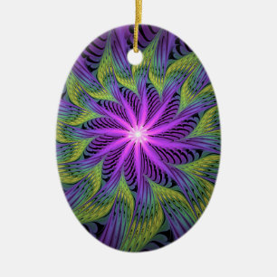 Décoration En Céramique Fleur Abstraite Moderne de Fractale Verte Violette