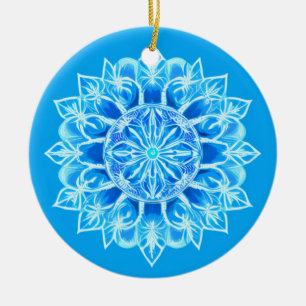 Décoration En Céramique Fleur Batik Mandala en Turquoise