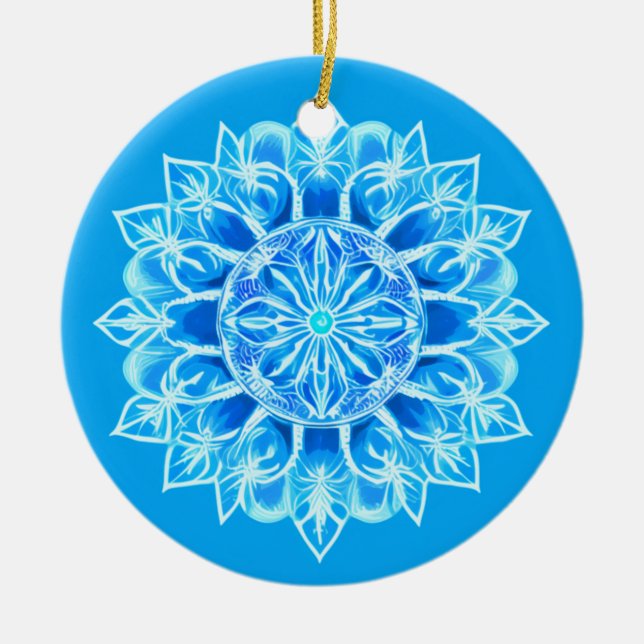 Décoration En Céramique Fleur Batik Mandala en Turquoise (Devant)