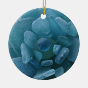 Décoration En Céramique Fleur bleue en verre de mer