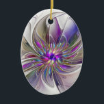 Décoration En Céramique Fleur d'art Abstrait, énergique et coloré<br><div class="desc">Une puissante fleur d'imaginaire multicolore,  un art fractal floral unique. Conception pour votre ornement en céramique ovale et plus encore.</div>