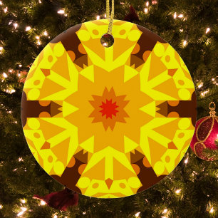Décoration En Céramique Fleur de Mandala rétro orange et jaune