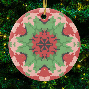 Décoration En Céramique Fleur de Mandala Retro vert et rouge
