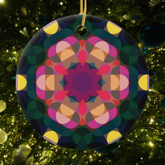 Décoration En Céramique Fleur de Mandala rose violet et jaune