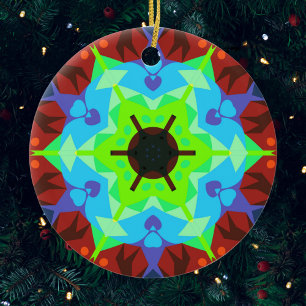 Décoration En Céramique Fleur de Mandala rouge bleu et vert