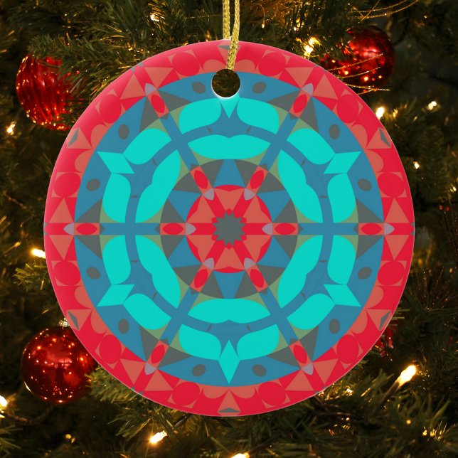 Décoration En Céramique Fleur de Mandala rouge et bleu (Créateur téléchargé)