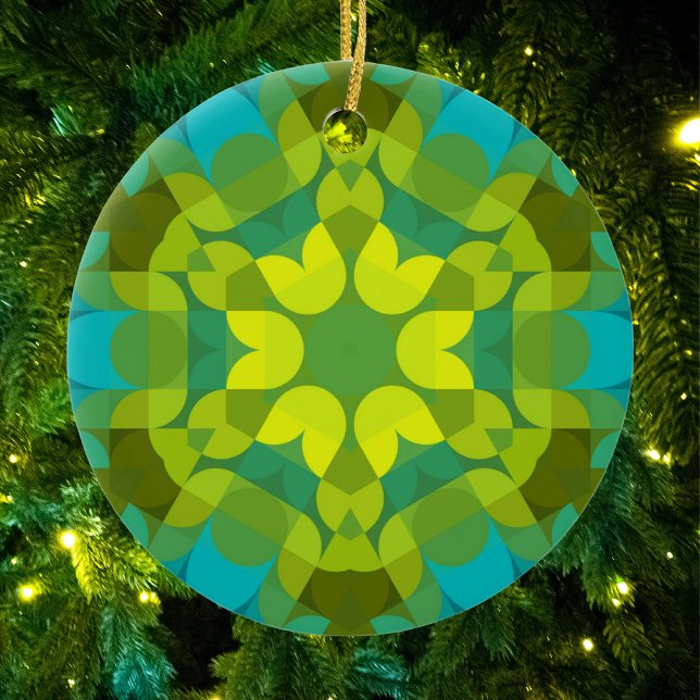 Décoration En Céramique Fleur de Mandala vert jaune et bleu (Créateur téléchargé)