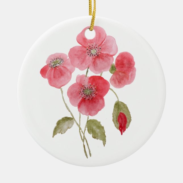 Décoration En Céramique Fleur de pavot à l'aquarelle (Devant)