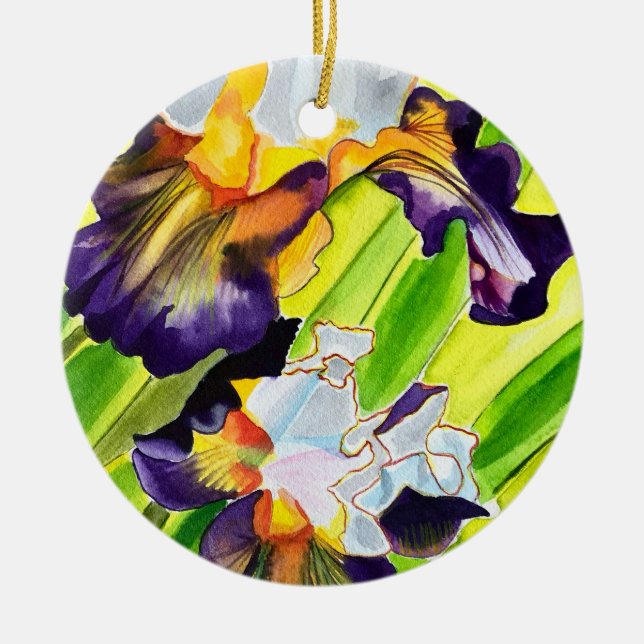 Décoration En Céramique Fleur d'iris floral aquarelle (Devant)