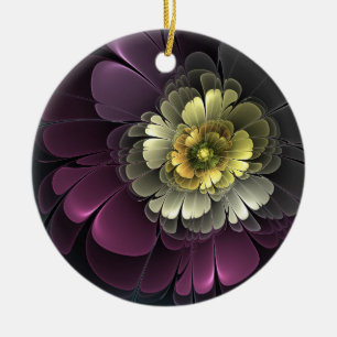Décoration En Céramique Fleur fractale grise et pourpre moderne abstraite