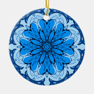 Décoration En Céramique Fleur géométrique Motif en Cerulean & Bleu clair