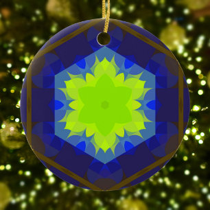 Décoration En Céramique Fleur Mandala Retro Vert et Bleu