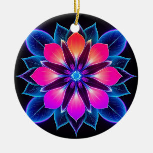 Décoration En Céramique Fleur néon avec motifs de lumière bleue