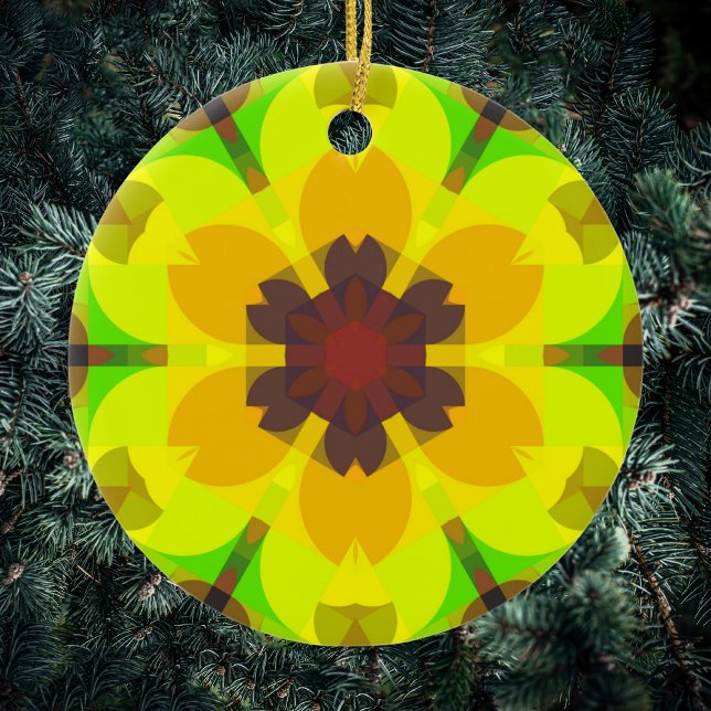 Décoration En Céramique Fleur rétro Mandala jaune orange et vert (Créateur téléchargé)