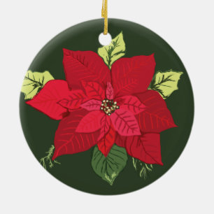 Décoration En Céramique Fleur Rouge Poinsettia Noël