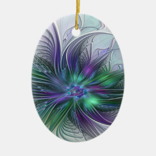 Décoration En Céramique Fleur verte abstraite moderne fractale violette