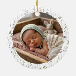 Décoration En Céramique Fleurs aquarelles pour le premier Noël de bébé