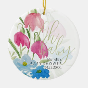 Décoration En Céramique Fleurs Aquarelles Rose Pâle Et Bleu De Printemps
