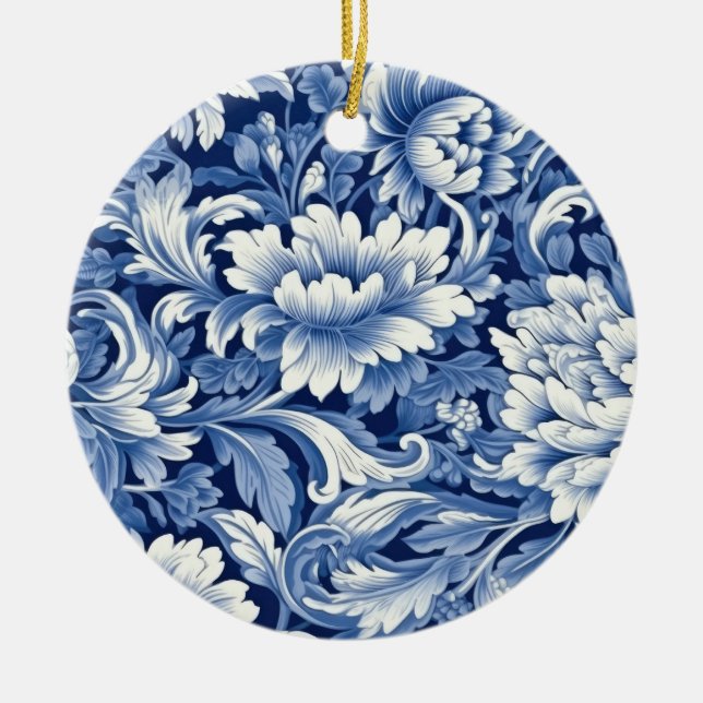 Décoration En Céramique Fleurs Bleu Indigo (Devant)