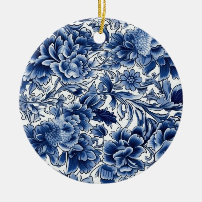 Décoration En Céramique Fleurs Bleu Indigo (Devant)