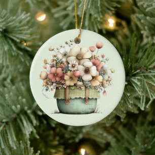 Décoration En Céramique Fleurs dans un pot Cozy Shabby Mignon