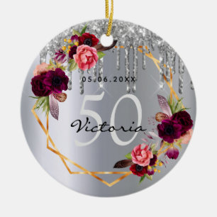 Décoration En Céramique Fleurs d'argent d'anniversaire parties scintillant