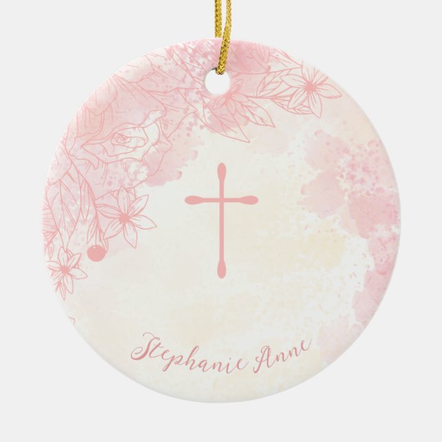 Décoration En Céramique Fleurs de communion Aquarelles roses (Devant)