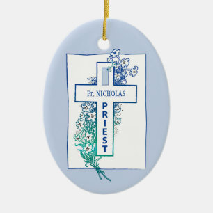 Décoration En Céramique Fleurs de Croix de Prêtre Personnalisées