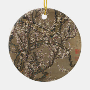 Décoration En Céramique Fleurs de prunes blanches et lune par Ito Jakuchu