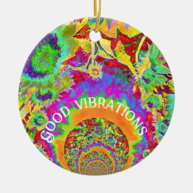 Décoration En Céramique Fleurs de soleil Abstraites | fleurs funky rétro (Devant)