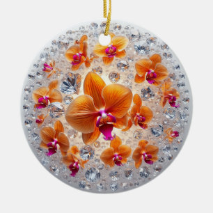 Décoration En Céramique Fleurs d'orchidées enchâssées dans des cristaux